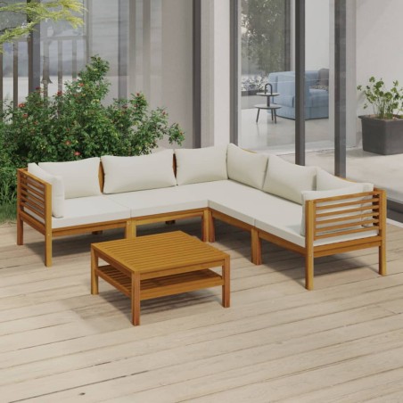 6-tlg. Garten-Lounge-Set mit Creme Kissen Massivholz Akazie