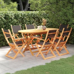7-tlg. Garten-Essgruppe Schwarz Eukalyptusholz & Textilene