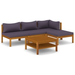 5-tlg. Garten-Lounge-Set mit Auflage Massivholz Akazie