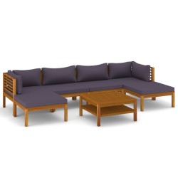7-tlg. Garten-Lounge-Set mit Auflage Massivholz Akazie