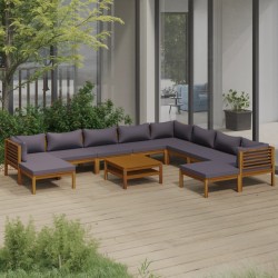 11-tlg. Garten-Lounge-Set mit Auflage Massivholz Akazie