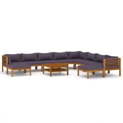 11-tlg. Garten-Lounge-Set mit Auflage Massivholz Akazie