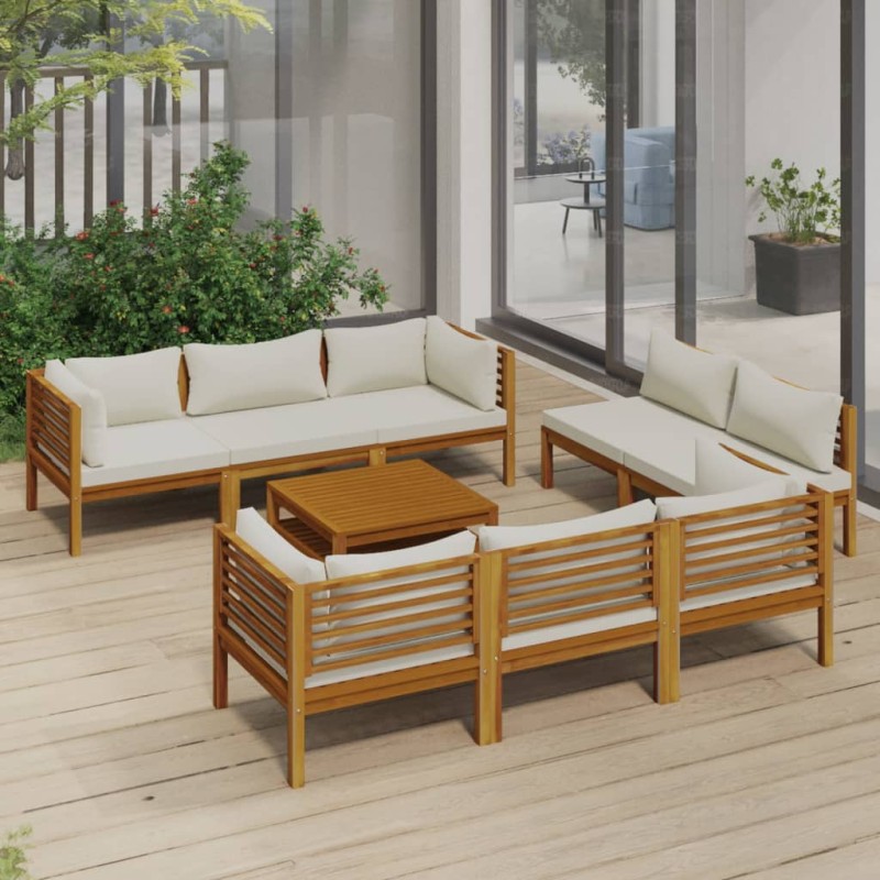 9-tlg. Garten-Lounge-Set mit Creme Kissen Massivholz Akazie 9-tlg. Garten-Lounge-Set mit Creme Kissen Massivholz Akazie