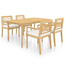 5-tlg. Garten-Essgruppe mit Kissen Massivholz Teak