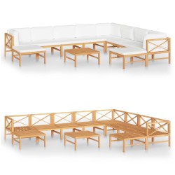 11-tlg. Garten-Lounge-Set mit Creme Kissen Massivholz Teak