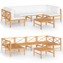 7-tlg. Garten-Lounge-Set mit Creme Kissen Massivholz Teak