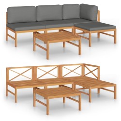 vidaXL 5-tlg. Garten-Lounge-Set mit Grauen Kissen Massivholz Teak