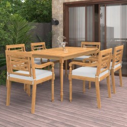 7-tlg. Garten-Essgruppe mit Kissen Massivholz Teak
