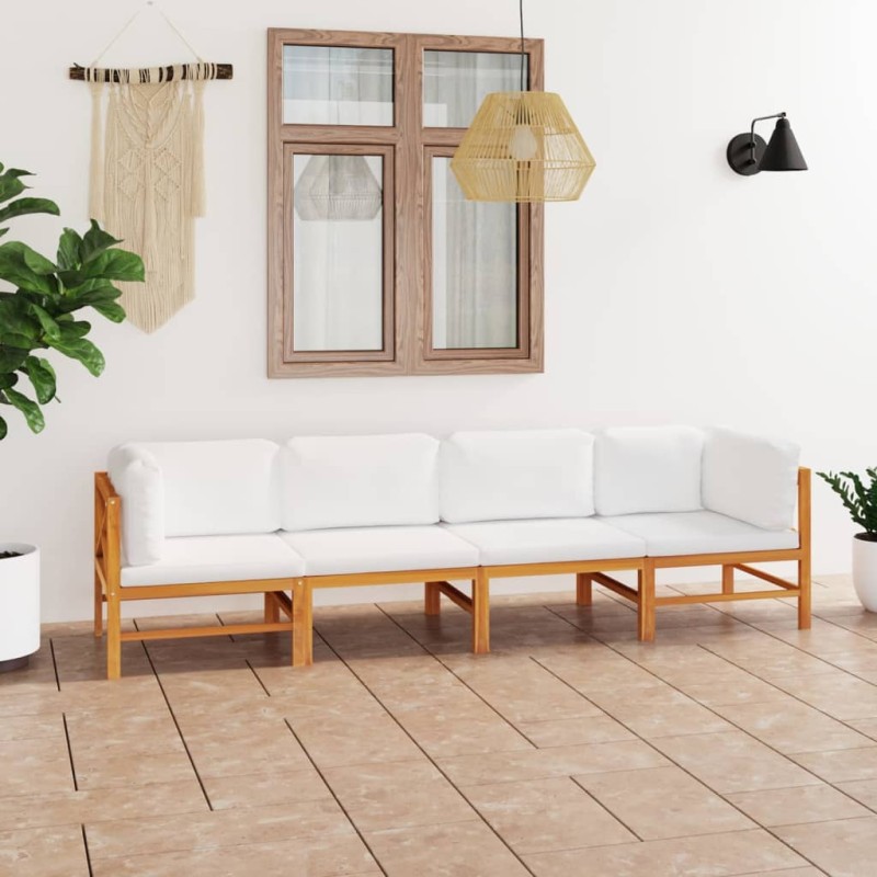 4-Sitzer-Gartensofa mit Creme Kissen Massivholz Teak 4-Sitzer-Gartensofa mit Creme Kissen Massivholz Teak
