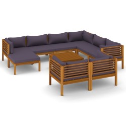 10-tlg. Garten-Lounge-Set mit Auflage Massivholz Akazie