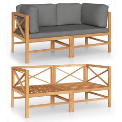 vidaXL 2-Sitzer-Gartensofa mit Grauen Kissen Massivholz Teak