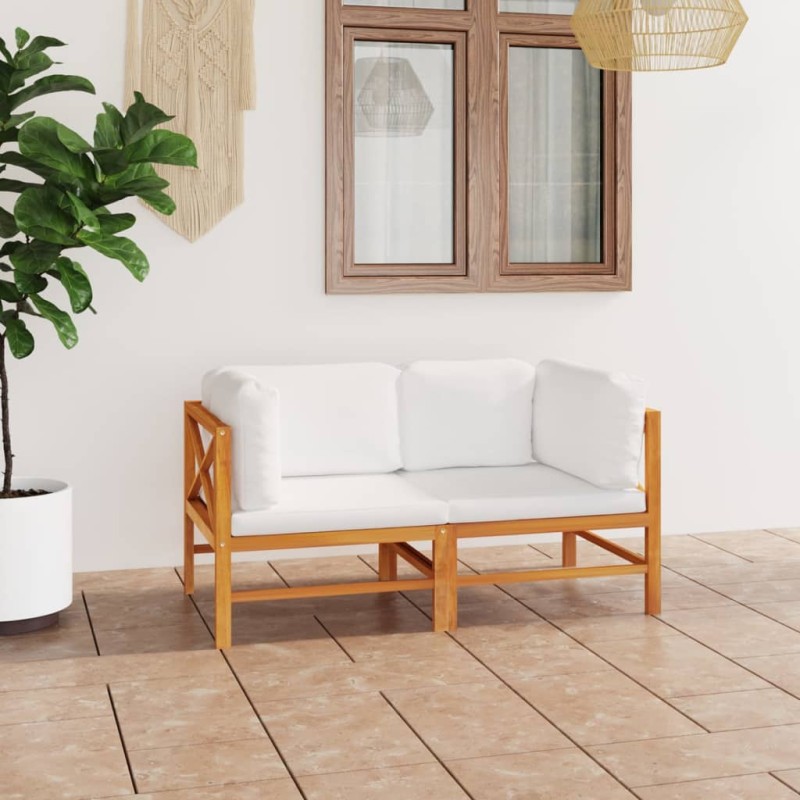 2-Sitzer-Gartensofa mit Creme Kissen Massivholz Teak 2-Sitzer-Gartensofa mit Creme Kissen Massivholz Teak