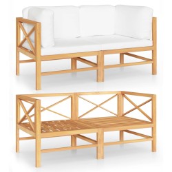 2-Sitzer-Gartensofa mit Creme Kissen Massivholz Teak