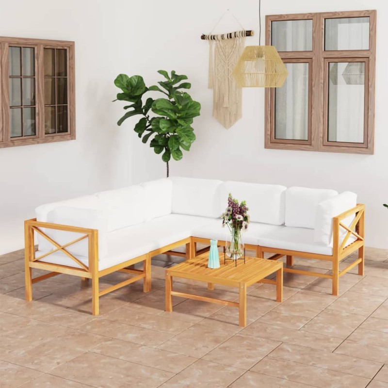 vidaXL 6-tlg. Garten-Lounge-Set mit Creme Kissen Massivholz Teak vidaXL 6-tlg. Garten-Lounge-Set mit Creme Kissen Massivholz Teak