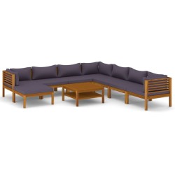 9-tlg. Garten-Lounge-Set mit Auflage Massivholz Akazie