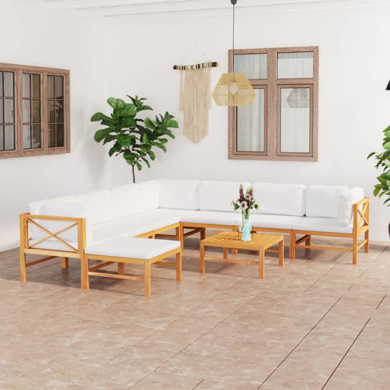 9-tlg. Garten-Lounge-Set mit Creme Kissen Massivholz Teak 9-tlg. Garten-Lounge-Set mit Creme Kissen Massivholz Teak