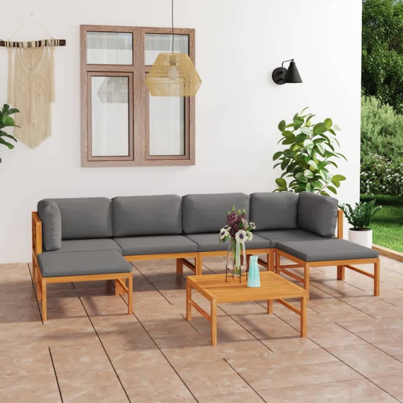 7-tlg. Garten-Lounge-Set mit Grauen Kissen Massivholz Teak 7-tlg. Garten-Lounge-Set mit Grauen Kissen Massivholz Teak