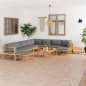 12-tlg. Garten-Lounge-Set mit Grauen Kissen Massivholz Teak 12-tlg. Garten-Lounge-Set mit Grauen Kissen Massivholz Teak