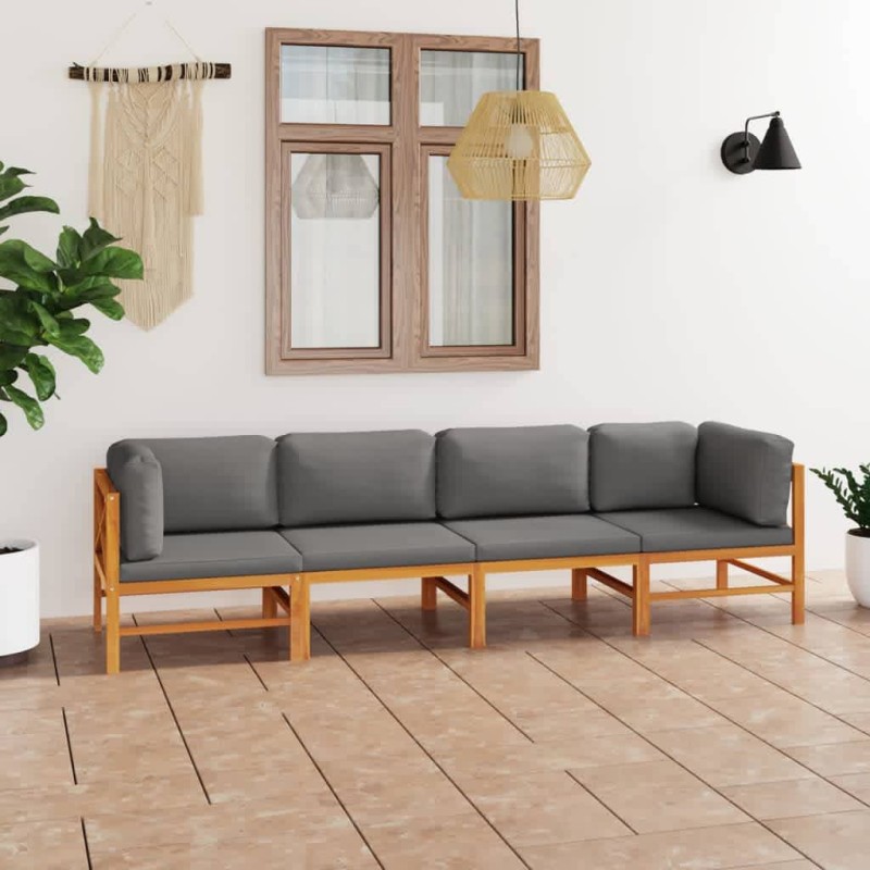 vidaXL 4-Sitzer-Gartensofa mit Grauen Kissen Massivholz Teak vidaXL 4-Sitzer-Gartensofa mit Grauen Kissen Massivholz Teak