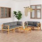 6-tlg. Garten-Lounge-Set mit Grauen Kissen Massivholz Teak 6-tlg. Garten-Lounge-Set mit Grauen Kissen Massivholz Teak