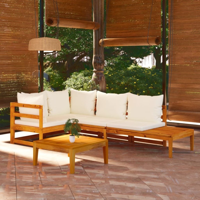 vidaXL 4-tlg. Garten-Lounge-Set mit Cremeweißen Kissen Akazienholz vidaXL 4-tlg. Garten-Lounge-Set mit Cremeweißen Kissen Akazienholz