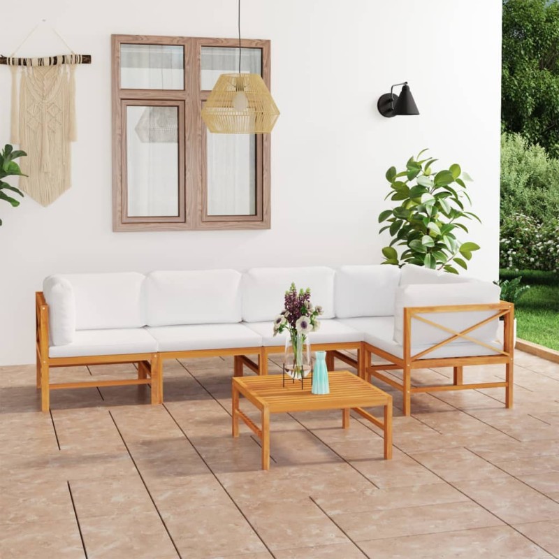 6-tlg. Garten-Lounge-Set mit Creme Kissen Massivholz Teak 6-tlg. Garten-Lounge-Set mit Creme Kissen Massivholz Teak