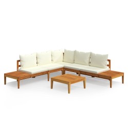 vidaXL 4-tlg. Garten-Lounge-Set mit Cremeweißen Kissen Akazienholz