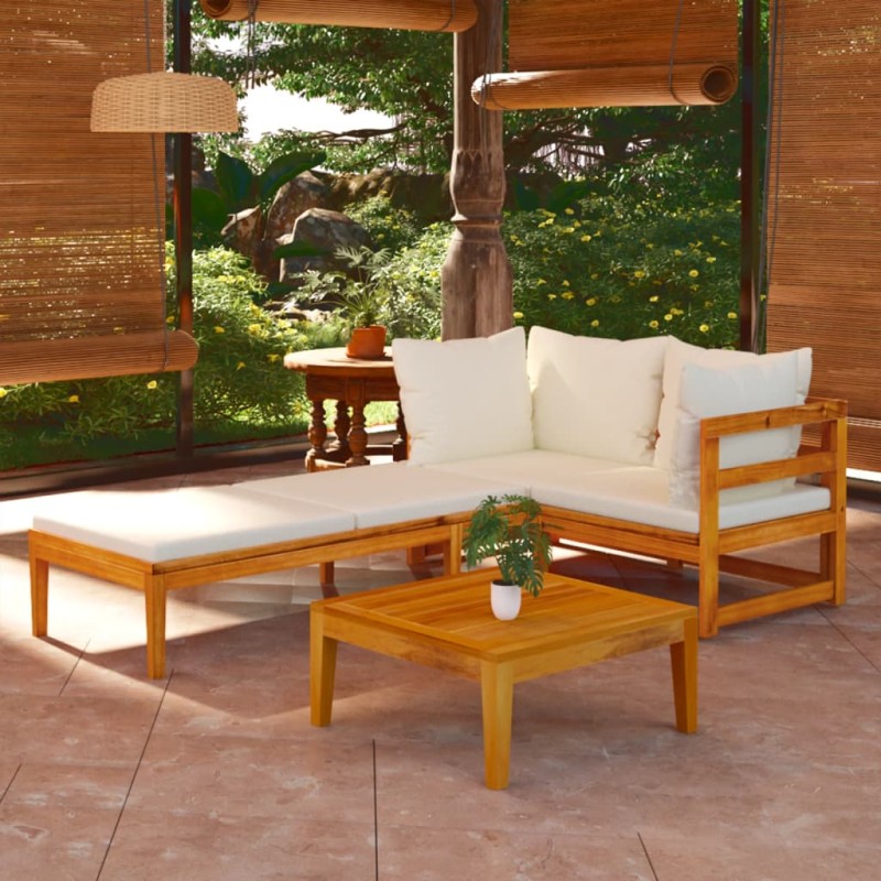 3-tlg. Garten-Lounge-Set mit Cremeweißen Kissen Massivholz Akazie 3-tlg. Garten-Lounge-Set mit Cremeweißen Kissen Massivholz Akazie