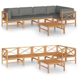 vidaXL 6-tlg. Garten-Lounge-Set mit Grauen Kissen Massivholz Teak