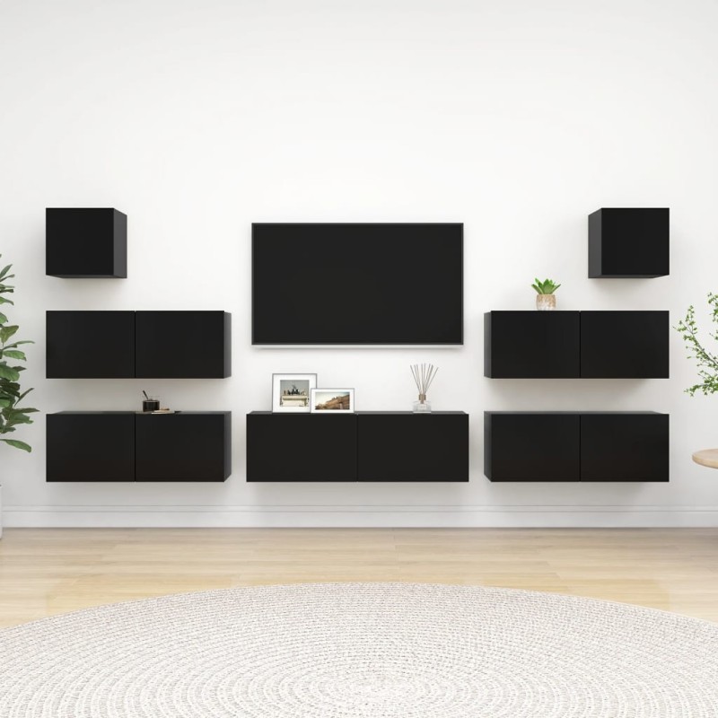 7-tlg. TV-Schrank-Set Schwarz Holzwerkstoff 7-tlg. TV-Schrank-Set Schwarz Holzwerkstoff