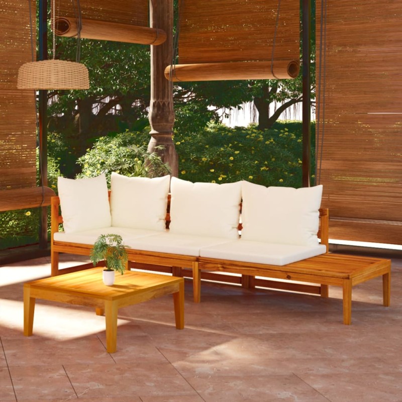 vidaXL 3-tlg. Garten-Lounge-Set mit Cremeweißen Kissen Massivholz Akazie vidaXL 3-tlg. Garten-Lounge-Set mit Cremeweißen Kissen Massivholz Akazie