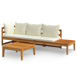 vidaXL 3-tlg. Garten-Lounge-Set mit Cremeweißen Kissen Massivholz Akazie