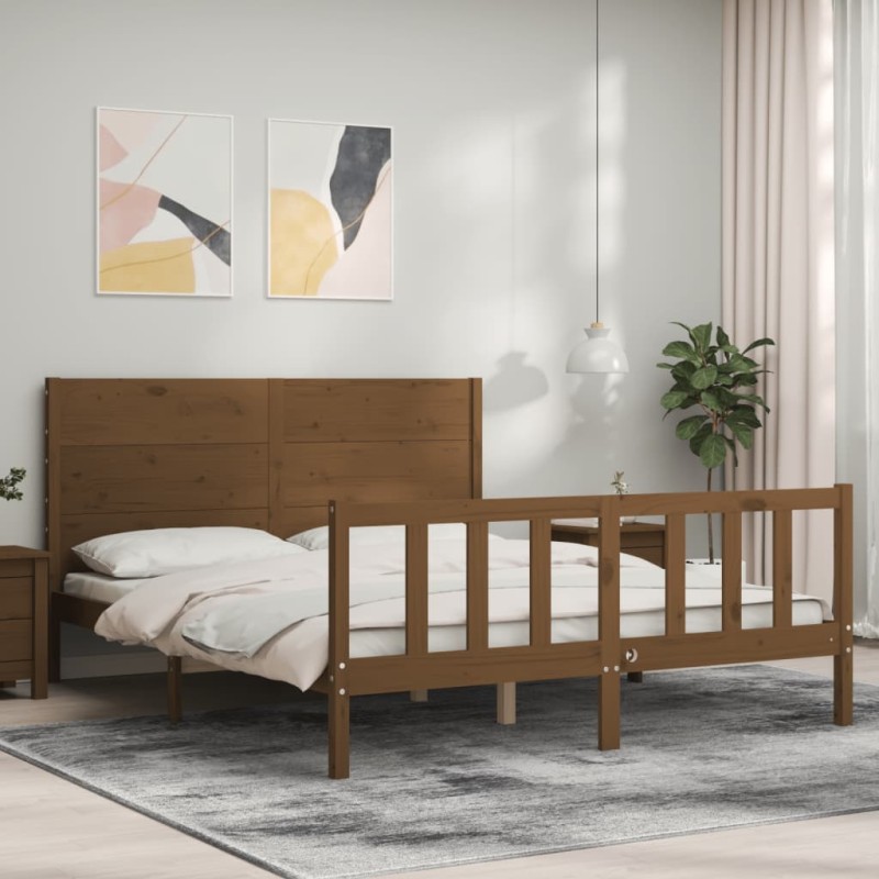 Massivholzbett mit Kopfteil Honigbraun Massivholzbett mit Kopfteil Honigbraun