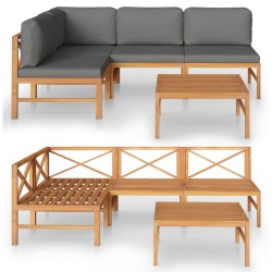 vidaXL 5-tlg. Garten-Lounge-Set mit Grauen Kissen Massivholz Teak