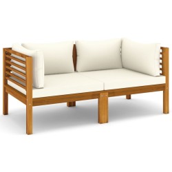 2-Sitzer-Gartensofa mit Creme Kissen Massivholz Akazie