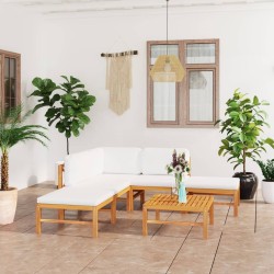 6-tlg. Garten-Lounge-Set mit Creme Kissen Massivholz Teak