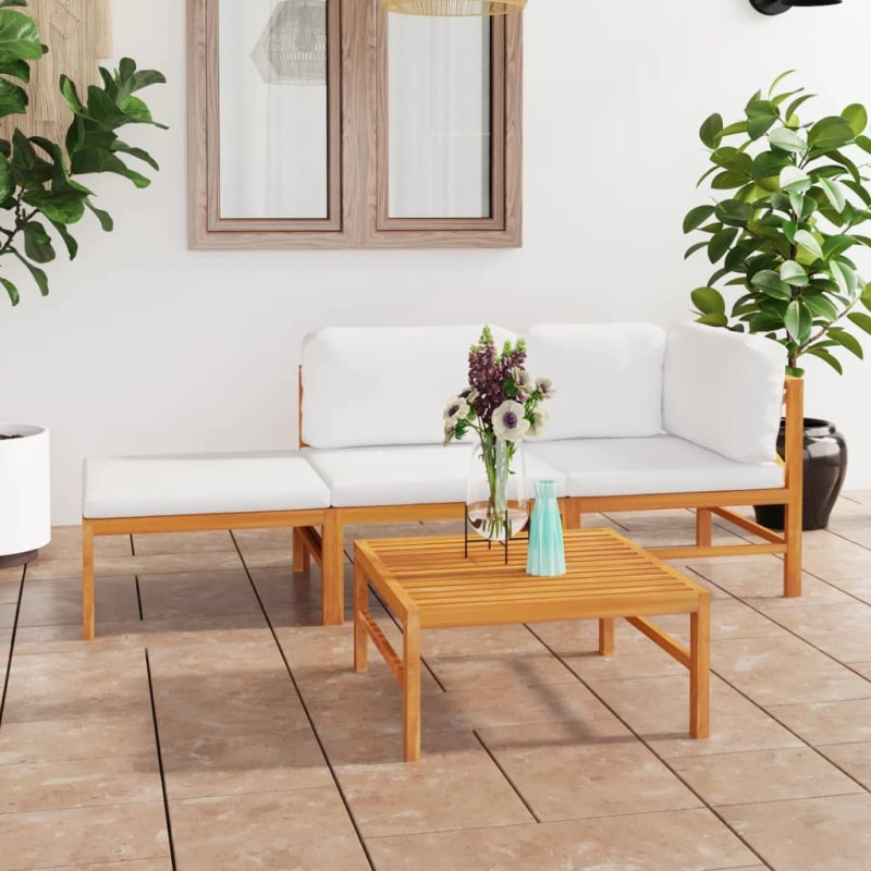 4-tlg. Garten-Lounge-Set mit Creme Kissen Massivholz Teak 4-tlg. Garten-Lounge-Set mit Creme Kissen Massivholz Teak