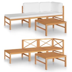 4-tlg. Garten-Lounge-Set mit Creme Kissen Massivholz Teak