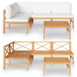 5-tlg. Garten-Lounge-Set mit Creme Kissen Massivholz Teak