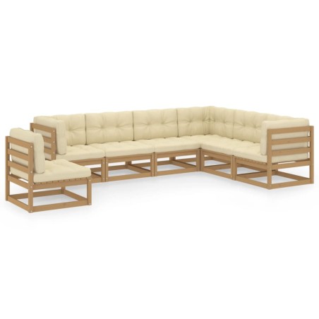 7-tlg. Garten-Lounge-Set Kissen Honigbraun Kiefer Massivholz