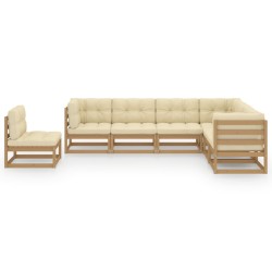 7-tlg. Garten-Lounge-Set Kissen Honigbraun Kiefer Massivholz