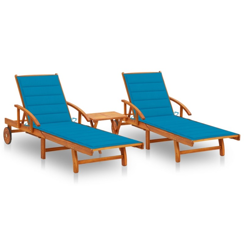 Sonnenliegen 2 Stk. mit Tisch und Auflagen Massivholz Akazie Sonnenliegen 2 Stk. mit Tisch und Auflagen Massivholz Akazie