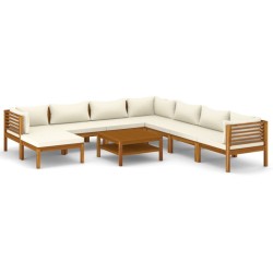 vidaXL 9-tlg. Garten-Lounge-Set mit Creme Kissen Massivholz Akazie
