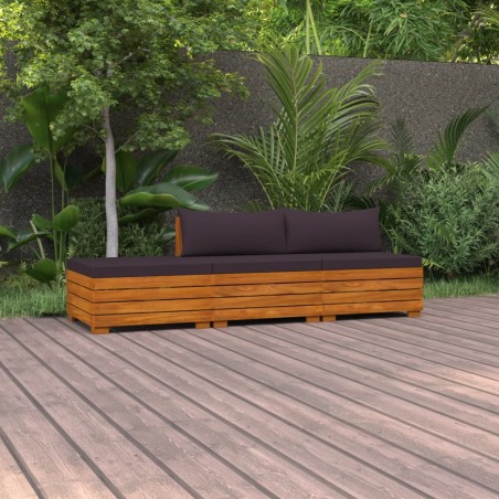 3-tlg. Garten-Lounge-Set mit Kissen Massivholz Akazie