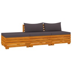 3-tlg. Garten-Lounge-Set mit Kissen Massivholz Akazie