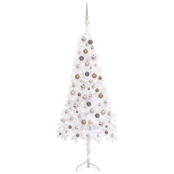 Künstlicher Eck-Weihnachtsbaum LEDs & Kugeln Weiß 150 cm PVC