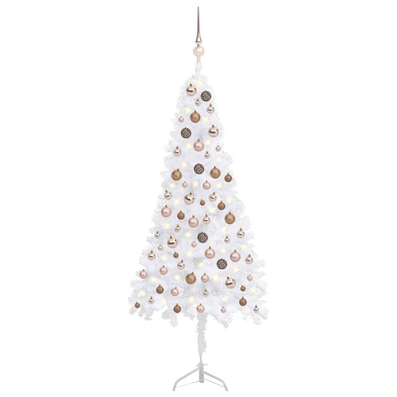 Künstlicher Eck-Weihnachtsbaum LEDs & Kugeln Weiß 150 cm PVC Künstlicher Eck-Weihnachtsbaum LEDs & Kugeln Weiß 150 cm PVC