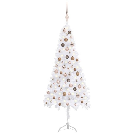 Künstlicher Eck-Weihnachtsbaum LEDs & Kugeln Weiß 150 cm PVC