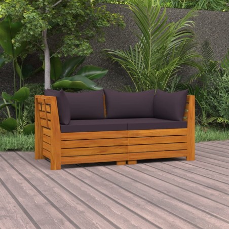 2-Sitzer-Gartensofa mit Kissen Massivholz Akazie