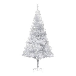 Künstlicher Weihnachtsbaum mit LEDs & Kugeln Silbern 180 cm PET
